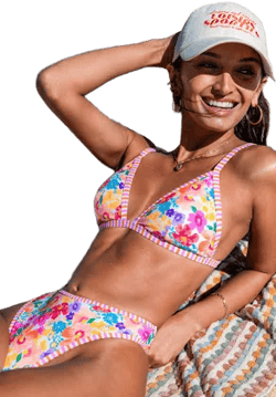 Cupshe Aquarelle Flowers Triangle Bikini Top & Mid-Rise Bottoms Set