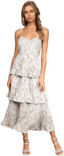 Lulus Floral Print Tiered Bustier Midi Dress