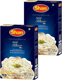 Shan Special Kheer Traditional Dessert Mix 5.29 oz (150g) - Cooking Powder for Milk and Rice Pudding - Suitable for Vegetarians - Airtight Bag in a Box (Pack of 2)