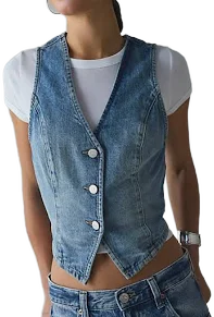 BDG Natasha Denim Button-Front Vest Top Jacket