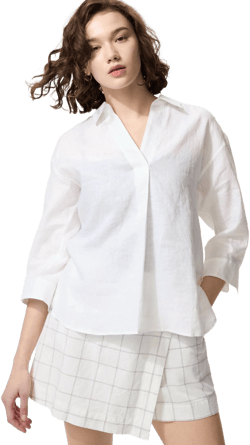 UNIQLO Women's Premium Linen Skipper Collar Shirt