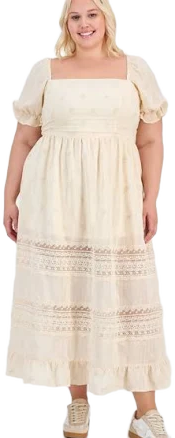 and Now This Women's Trendy Plus Puff-Sleeve Lace-Trim Midi Dress