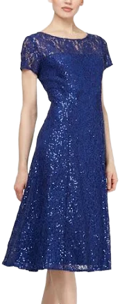 SLNY Womens Lace Sequined Midi Dress