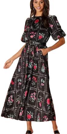 Floral Framed Belted Maxi Dress