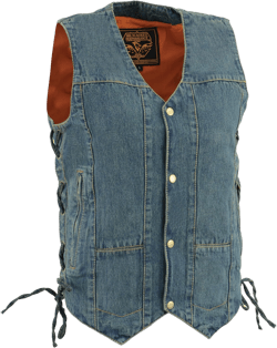 MEN'S MOTORCYCLE MOTORBIKE 8 POCKETS BLUE DENIM COTTON BIKER VEST SIDE LACES : Automotive