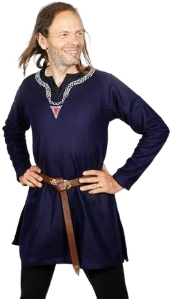 Mythrojan Navy Blue Wool Medieval Viking Shirt Renaissance Men Tunic Costume Warrior Knight Cosplay Larp Adult Tunic Medium