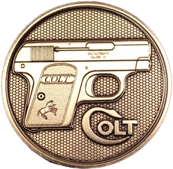 Colt Firearms 1908 .25 Auto Vest Pocket Display Case Bronze Medallion