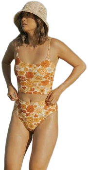 Geode Swimwear Retro Floral Longline Bikini Top