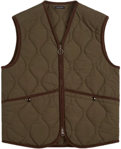 Drake's Olive Quilted Nylon Zip Vest