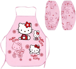 Sanrio Sanrio Hello Kitty Women's Kitchen Apron - Girls' Painting Apron, Waterproof, Cute Pink And White With Iconic Character Design, Lightweight Polyethylene Material, Floral Pattern Suitable For Cooking, Baking, Household Chores | Playful Design | Glossy Surface, Hello Kitty Cooking Accessory