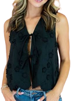 Floral Applique Embroidered Vest Top