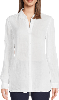 J.McLaughlin Britt Linen Point Collar Long Sleeve Button Front Blouse Womens