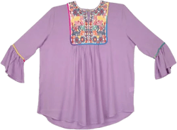 TLB Boho Tribal Embroidery Rayon Tunic Top