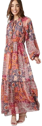 Floral Peasant-Sleeve Maxi Dress