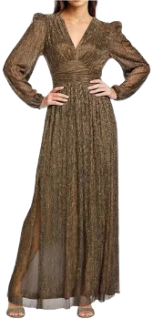 Alex Marie Bella Crinkle Metallic V-Neck Blouson Mother of the Bride Dress