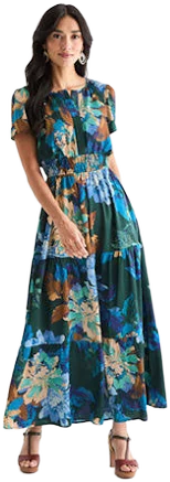 Be by CHETTA B Womens Short Sleeve Floral Maxi Dress
