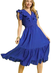 Ruffle Tiered Midi Dress with Flutter Sleeves