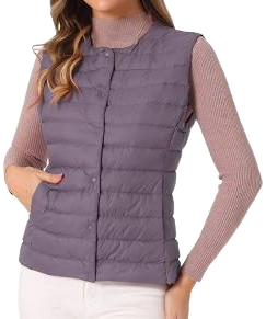 Women's Puffer Vest Sleeveless Lightweight Button Up Quilted Round Neck Jacket Coat, Size: Small, Light Purple