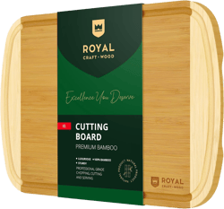 ROYAL CRAFT WOOD Bamboo Cutting Boards for Kitchen, Wood Chopping Boards with Juice Groove, Wooden Cutting Board for Vegetables, Fruit and Cheese Charcuterie Serving Tray XL, 18" x 12" 18"L x 12"W Two-Tone Bamboo