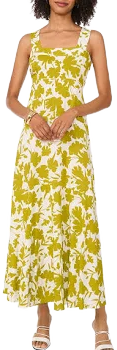 Vince Camuto Woven Floral Print Square Neck Sleeveless Shift Maxi Dress Womens