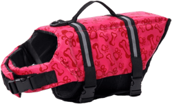 Surblue Dog Life Jacket Flotation Vest Saver Swimsuit Preserver Pet Adjustable Safety Coat for Water Safety at The Pool, Beach, Boating, Swimming (XS, Pink) X-Small Bone-Pink