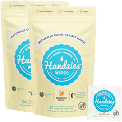 Natural Soap and Water Hand Wipes, Individually Packaged Singles, Tangerine 24ct, 2Pack (48 Individually Packaged Wipes) Natural 24 Count (Pack of 2)