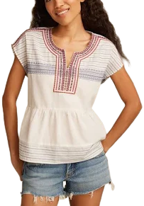 Lucky Brand Women's Embroidered Cotton Peasant Blouse