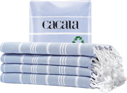 Cacala Turkish Hand Towels with Hanging Loop (23 x 36) Set of 4-100% Cotton Kitchen Towel Quick Dry Prewashed for Soft Feel Decorative Towels for Gym, Yoga, Bath and Kitchen - Ocean Blue 4 Piece Hand Towel Set Oceanblue
