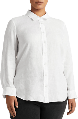 Lauren Women's Ralph Lauren Plus-Size Linen Roll Tab-Sleeve Shirt
