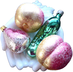 Set Blown Glass Christmas Tree Ornaments 3 Fruit And A Pickle West Germany Figural