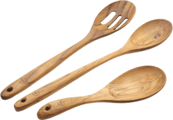 FAAY 3-In-1 Wooden Spoons Handcrafted Golden Teak Kitchen Utensils Including 13.5 Inch Cooking Spoon, Slotted Spoon and 9 Inch Versatile Spoon, 100% Natural & Eco Friendly with Ergonomic Handle