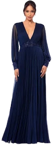 Betsy & Adam Women's Julie Long Mesh Sequin-Waist Maxi Dress