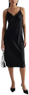 Satin Lace Trim Midi Dress