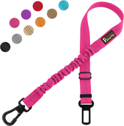Plutus Pet Dog Seat Belt for Car, Adjustable Dog Car Harness with Carabiner Clip, Reflective Safety Dog Seatbelt Leash with Elastic Bungee, Hot Pink