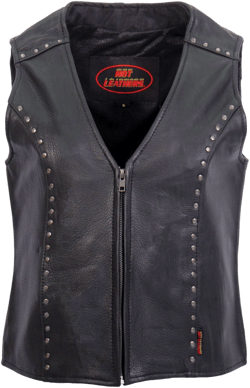Hot Leathers Ladies Studded V-Neck Leather Vest