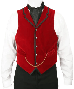 Mens Red Velvet Notch Collar Dress Vest
