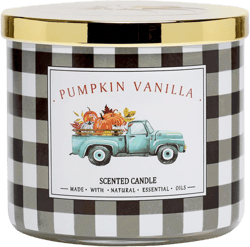 Fall Candles, Pumpkin Vanilla Secented Candle, Autumn Secented Candle, Fall Decorations for Home, 14 oz, 3 Wicks, Soy Wax