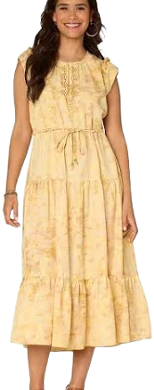 Women's Democracy Ruffle Sleeve Beaded Front Midi Dress