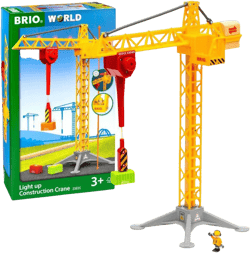 BRIO 33835 Construction Crane with Lights | Premium Wooden Toy Train Set | Ideal for Kids Age 3 and Up | Built with Sustainable Materials | Yellow Classic