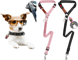 Removable Dog Seat Belt for Car, Adjustable Safety Harness with Elastic Bungee Buffer, Pet Vehicle Leash Restraint Secures to Headrest for Small Large Dogs (Pink)