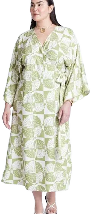 ELOQUII Women's Plus Size Kimono Sleeve Maxi Wrap Dress