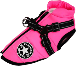 Pawbibi Sport - Waterproof Winter Jacket with Built-in Harness,Fleece Dog Vest,Waterproof Windproof Winter Warm Coats Jacket for All Dogs/Cats,Reflective & Adjustable Pet Vest Harness (Pink,L)