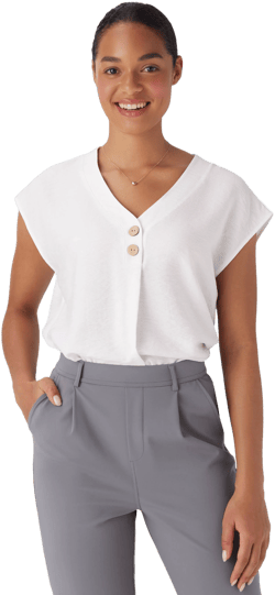 Halara V Neck Cap Sleeve Decorative Work Blouse