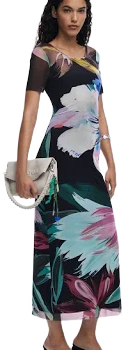 Desigual Watercolor Floral Fitted Polyester Dress