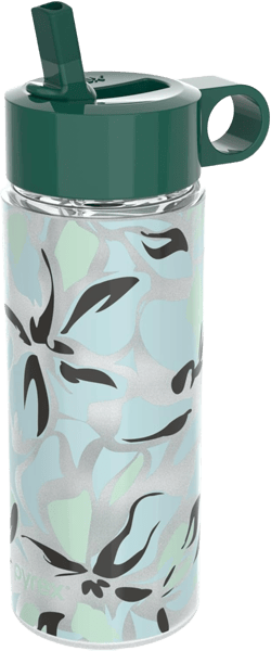Pyrex 17.5-Oz Color Changing Glass Water Bottle with Silicone Coating, Leakproof and Textured Glass Reusable Water Bottle, Eco-Friendly, BPA-Free Silicone Coating, Abstract Motion Lily Floral 24 Ounces