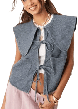 ASOS Peter Pan Collar Denim Vest with Tie Front