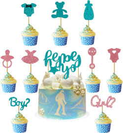 26 PCS Gender Reveal Cupcake Toppers - Boy or Girl Cupcake Toppers, Oh Baby Mark Cupcake Picks Gender Reveal Theme Baby Shower Kids Birthday Party Cake Decorations Supplies