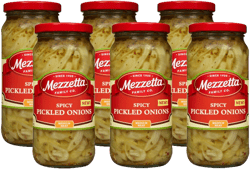 Mezzetta Spicy Pickled Onions - Crunchy Yellow Onion Marinated in Vinegar, Oregano & Chilies - Perfect for Burgers, Tacos, Sandwiches - Fresh Flavorful - Elevate Your Dishes - 16 Oz Jar - Pack of 6 Spicy Onions 16 oz (Pack of 6)