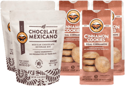 Cinnamon Cookie & Mexican Hot Chocolate Holiday Bundle - Crunchy Shortbread Cookies (Pack of 3), Mexican Hot Chocolate Mix with Fair Trade Cacao & Cinnamon (Pack of 2), by La Monarca Bakery