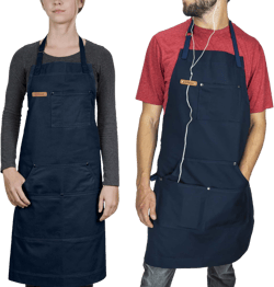Chef Pomodoro Chef Apron for Men and Women - Kitchen Apron with Pockets & Adjustable Neck Straps - Cooking Apron 100% Cotton Navy Blue